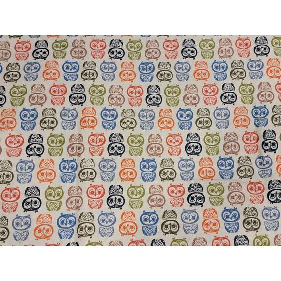 Colorful Owl White Cotton Fabric Woodland Owls 2 Yards 12 Inches New - Picture 1 of 4